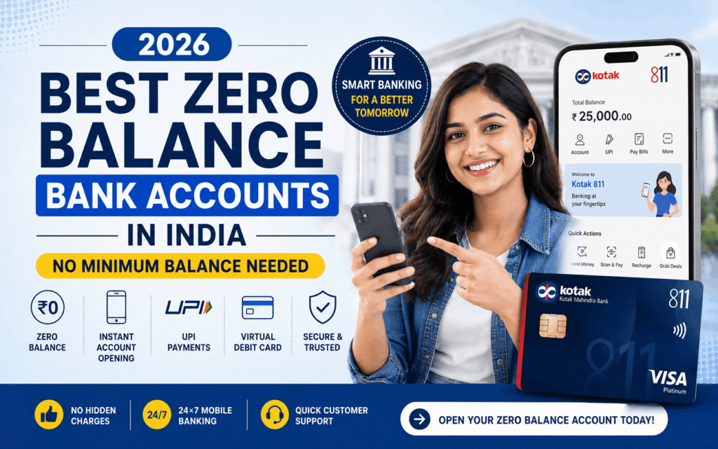 Best Zero Balance Bank Accounts in India (2026) – No Minimum Balance Needed